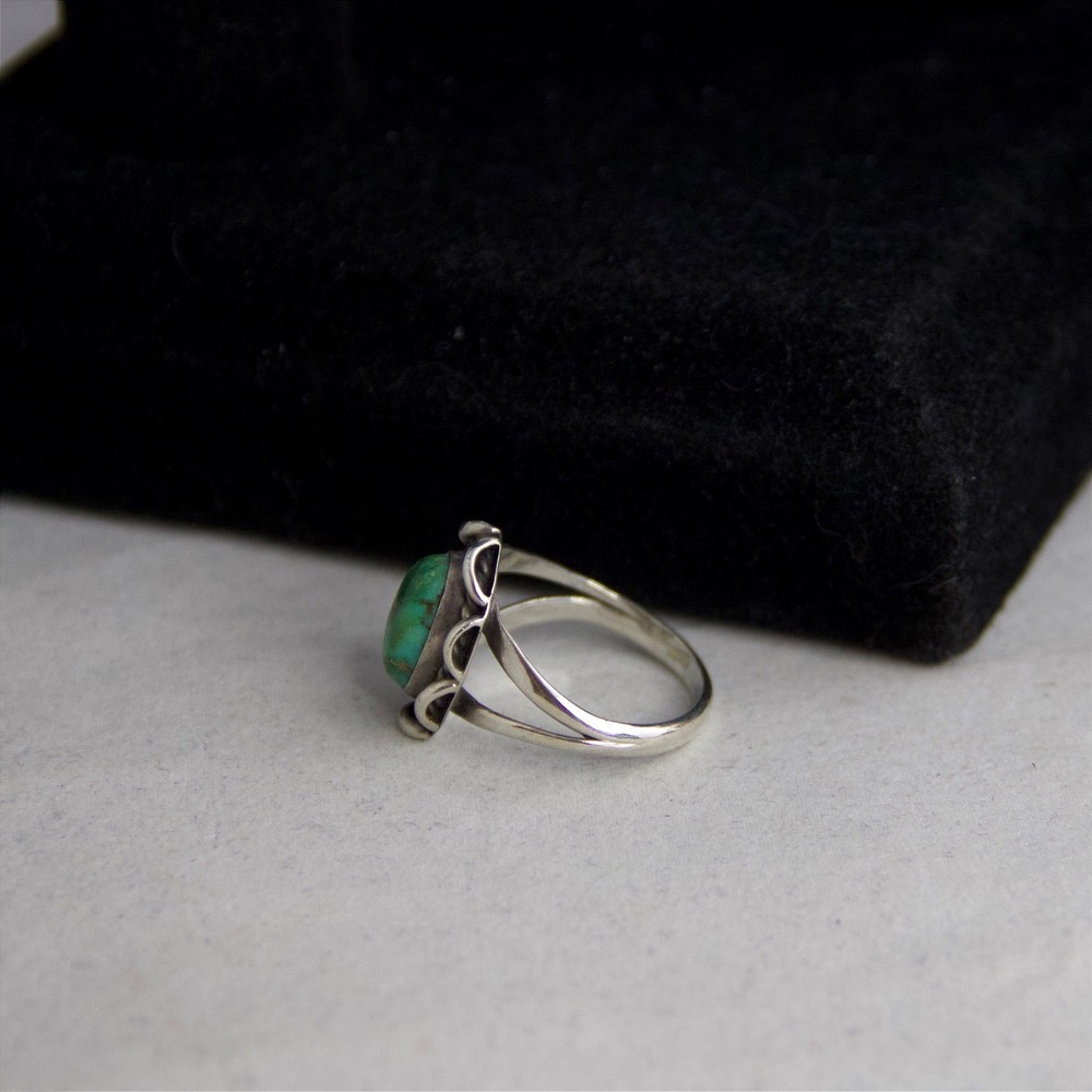 Native American Sterling Silver Green Turquoise Ring Split Shank Size 10 - Picture 5 of 9